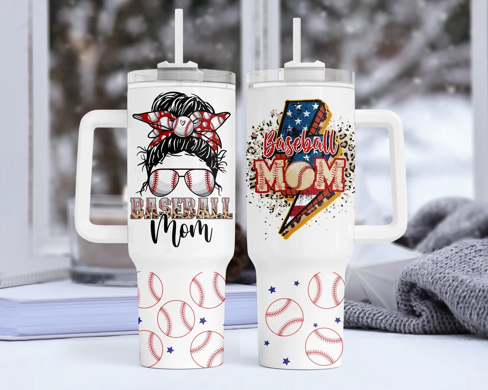 Baseball MAMA lighting Bolt 40 Oz - Angie's Custom Creations