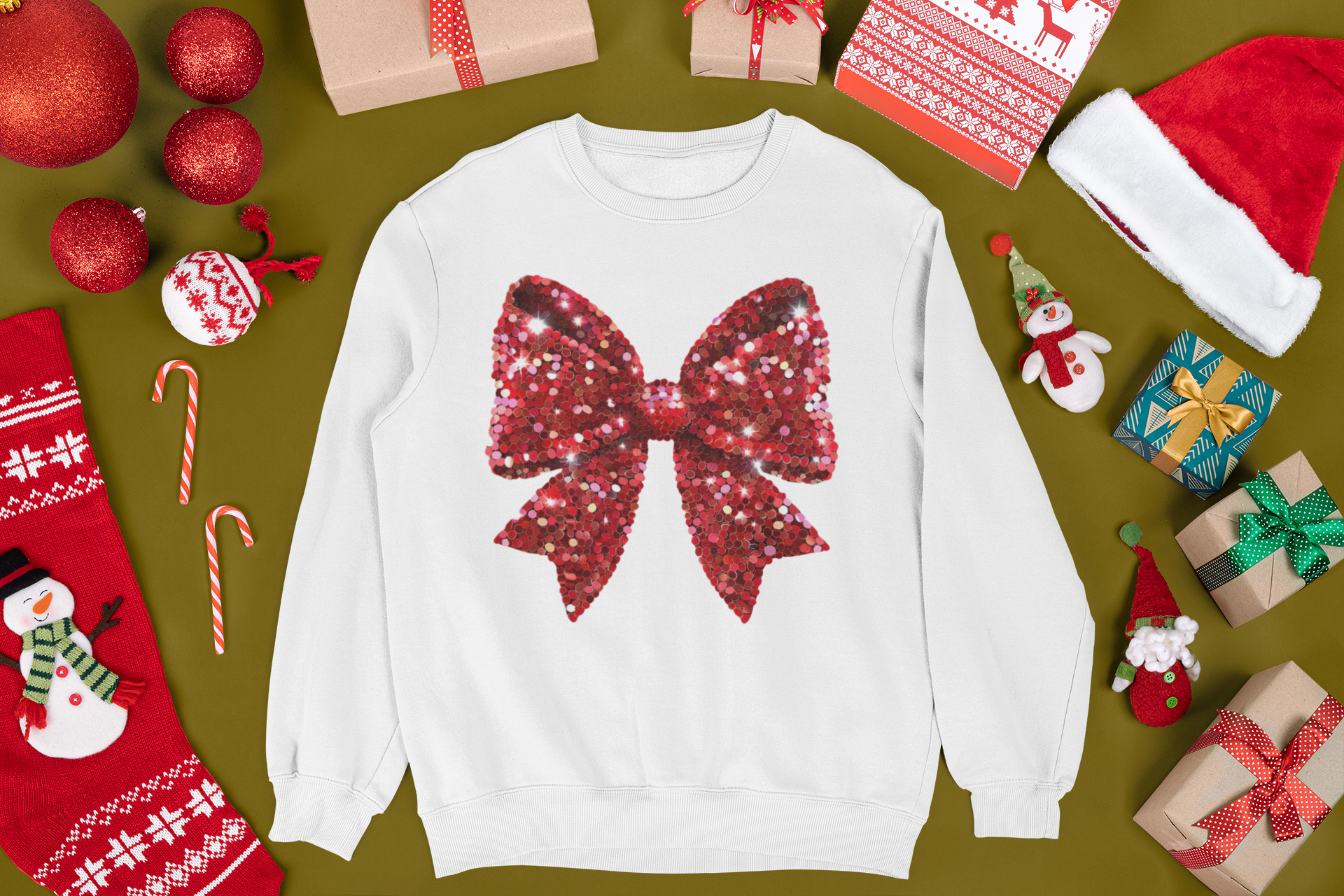 Red Bow faux Sequin graphic shirt Angie's Custom Creations
