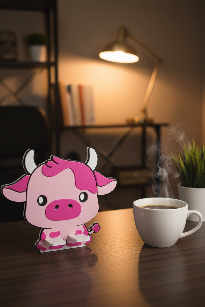 Highland Cow design Phone holder-Pink-White
