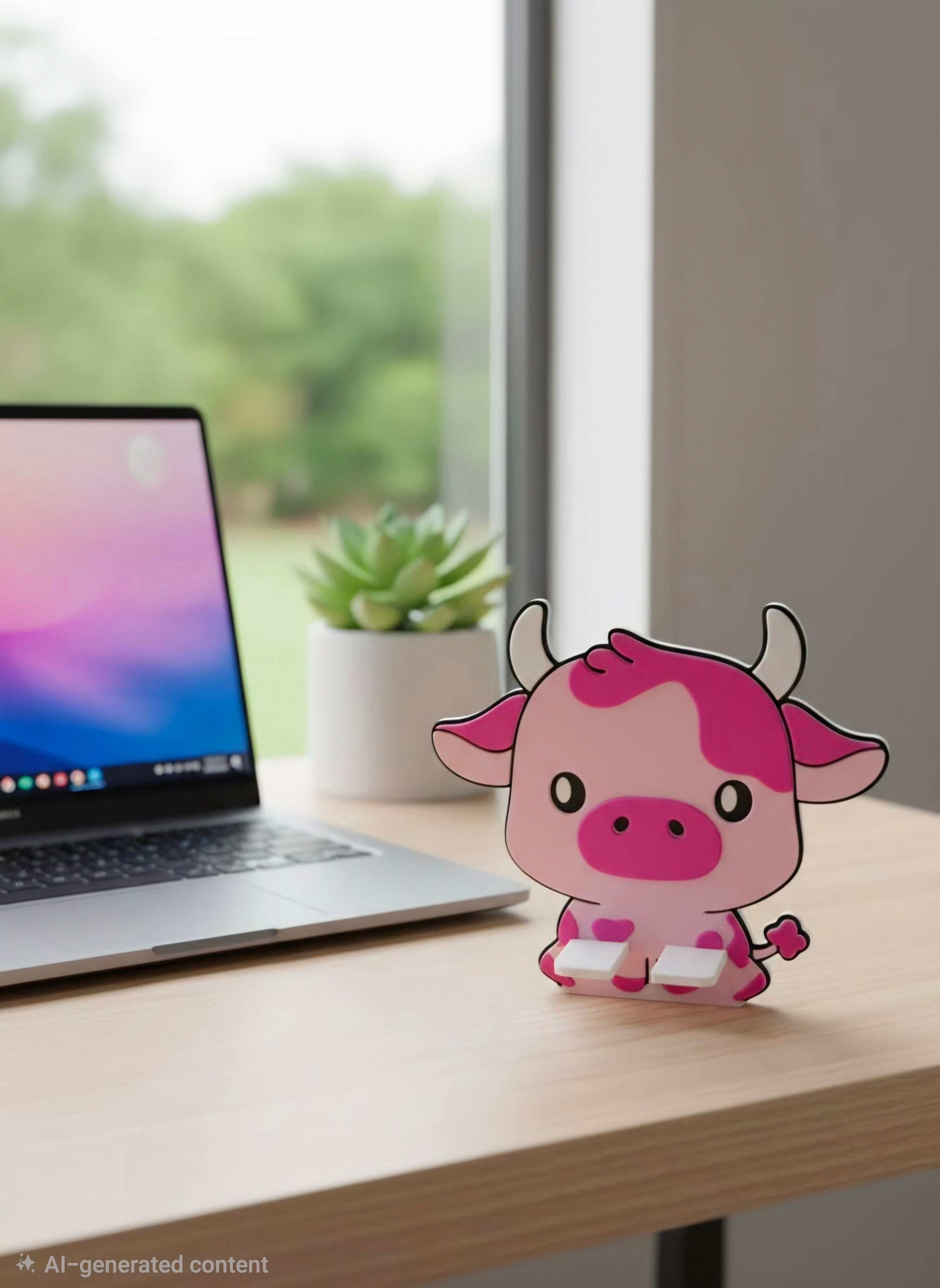 Highland Cow design Phone holder-Pink-White