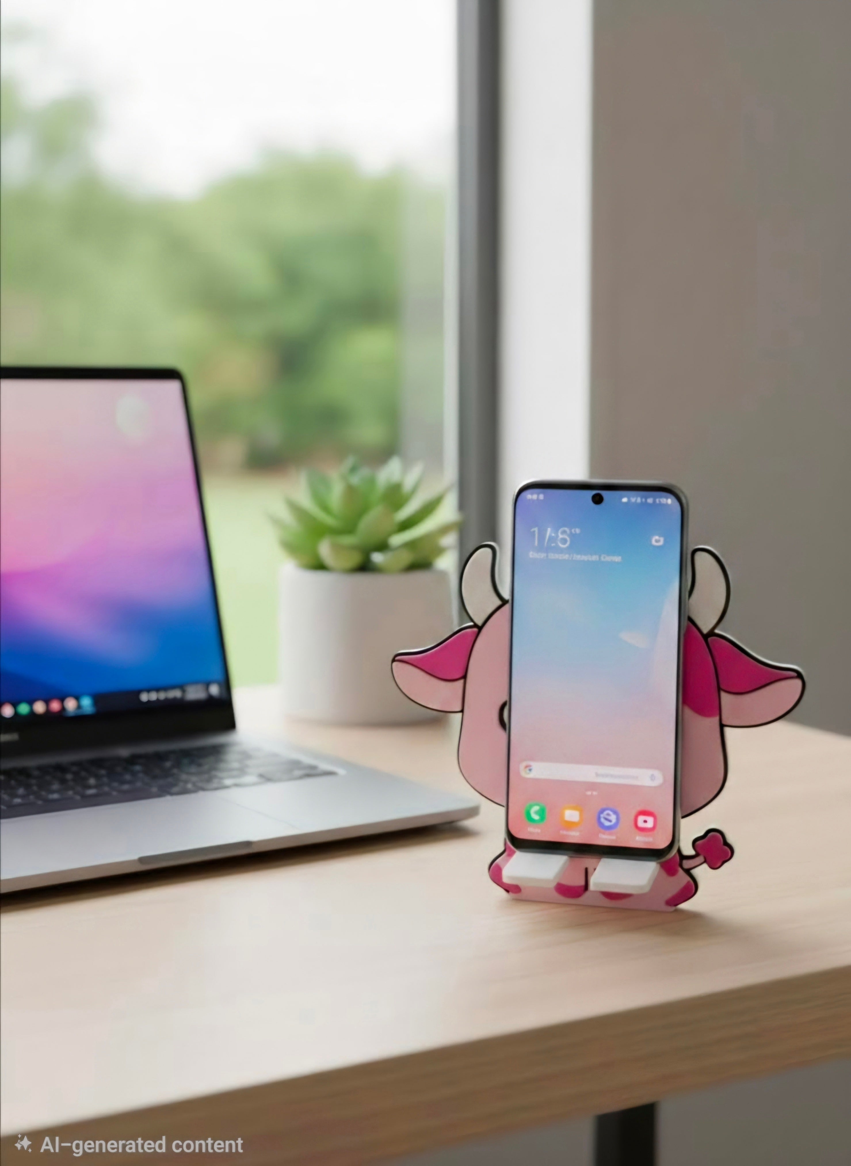 Highland Cow design Phone holder-Pink-White