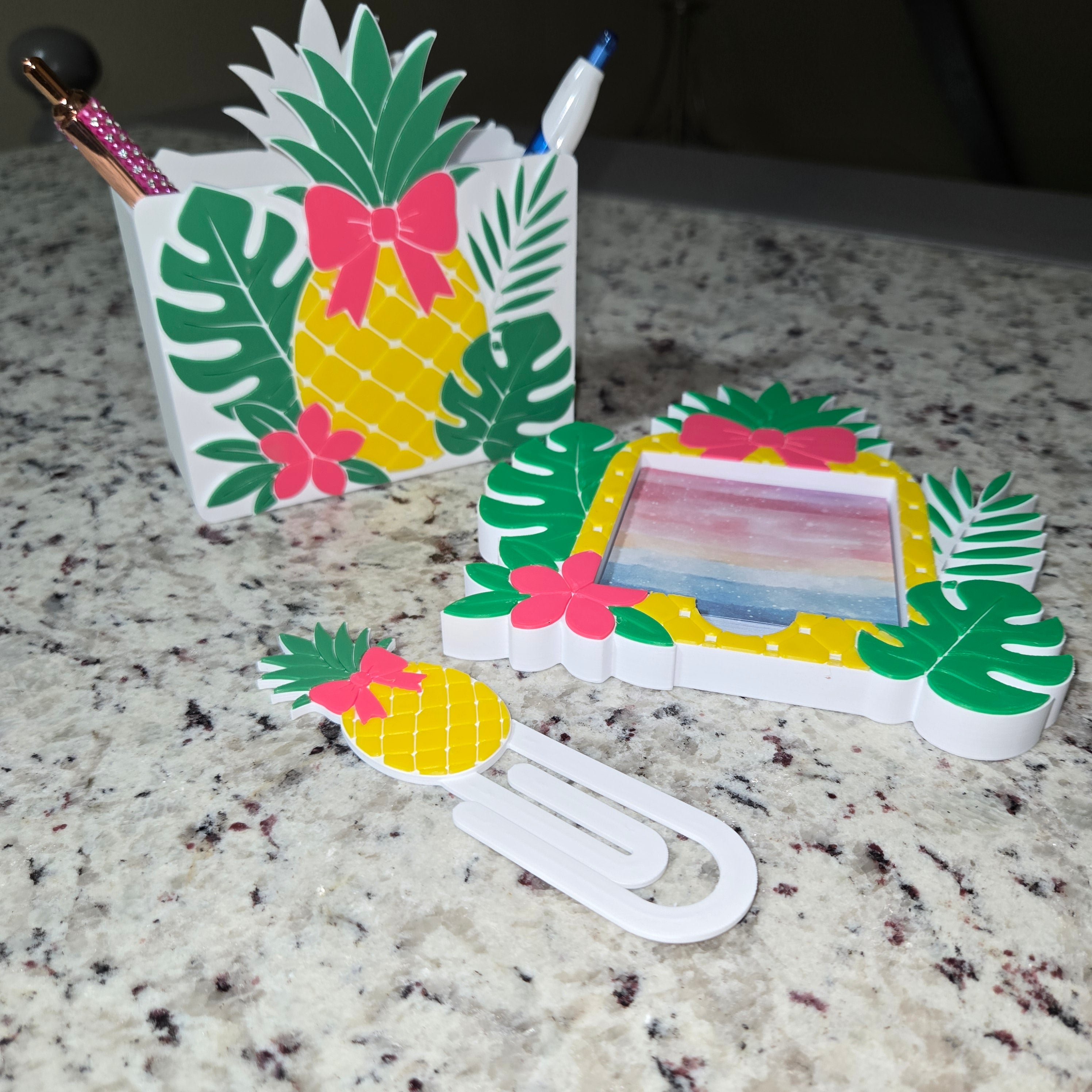 Tropical Desk Organizer Bundle | Pineapple Desk Accessory Set