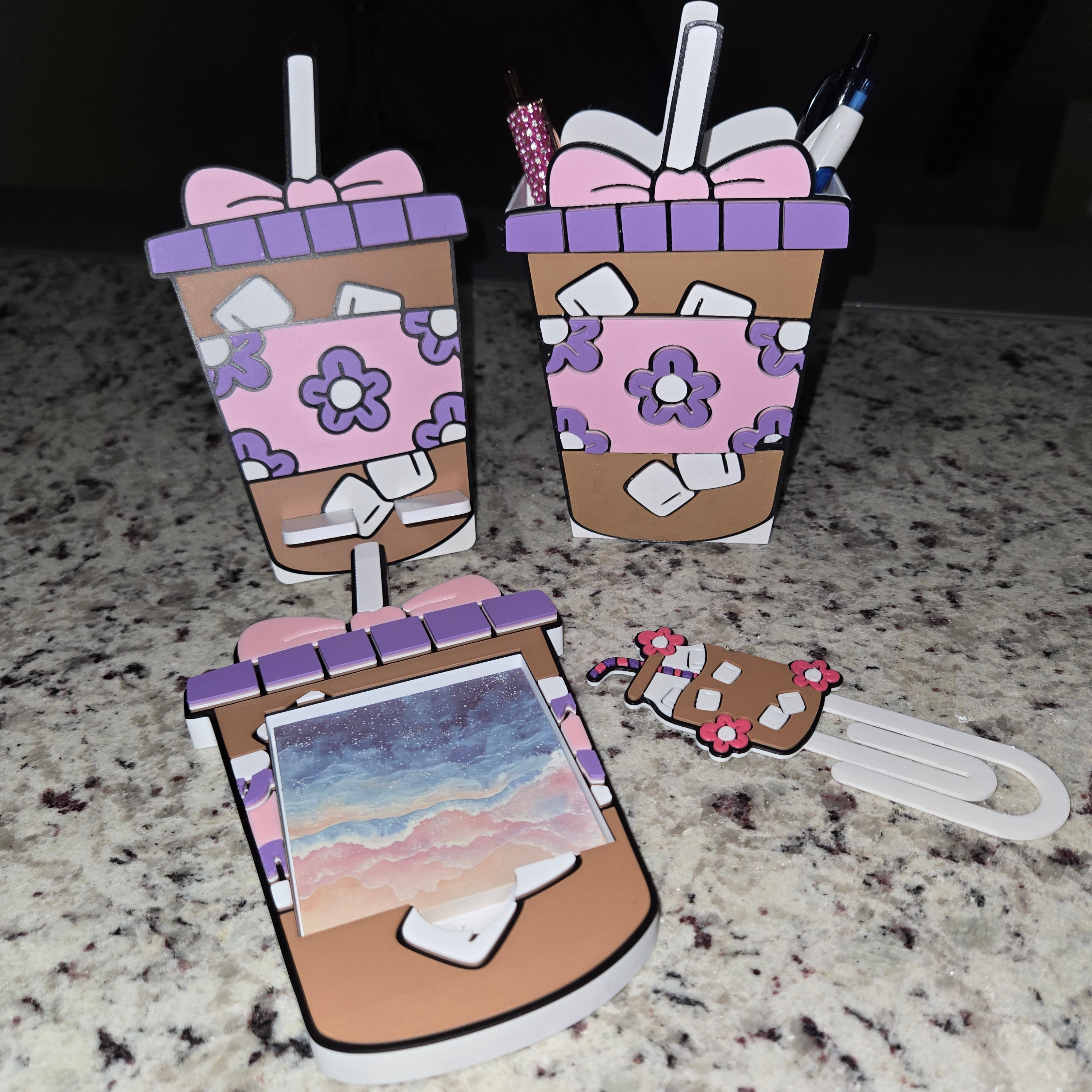 Pretty in Pink Iced Coffee Desk Accessory Bundle