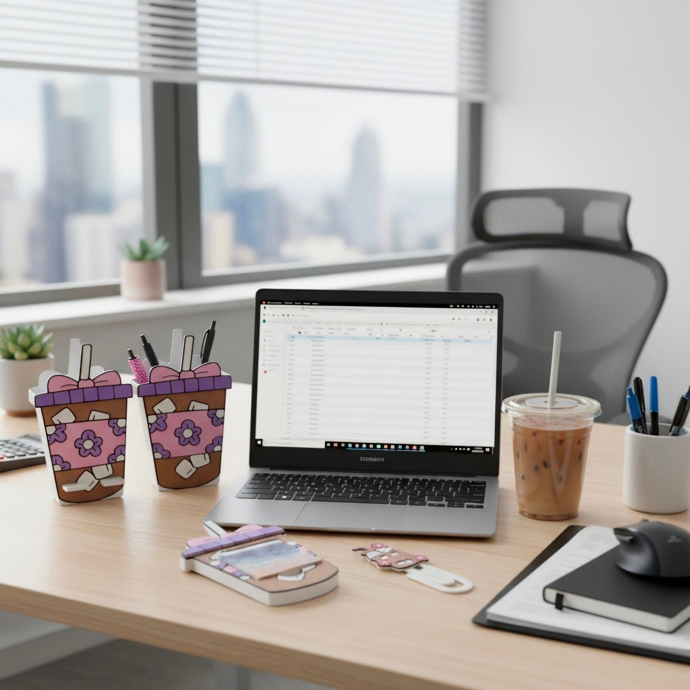 Pretty in Pink Iced Coffee Desk Accessory Bundle