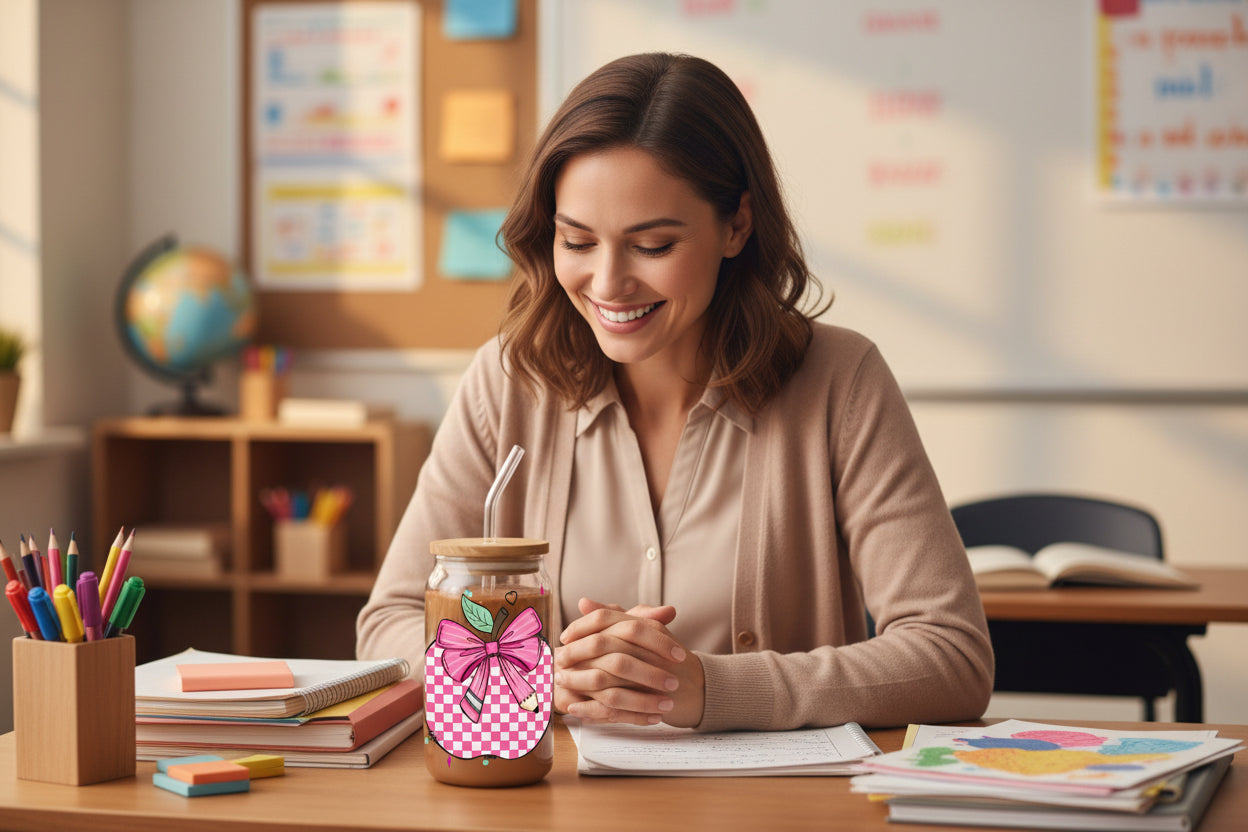 Pencil Bow Checkered Apple 16 oz Tumbler