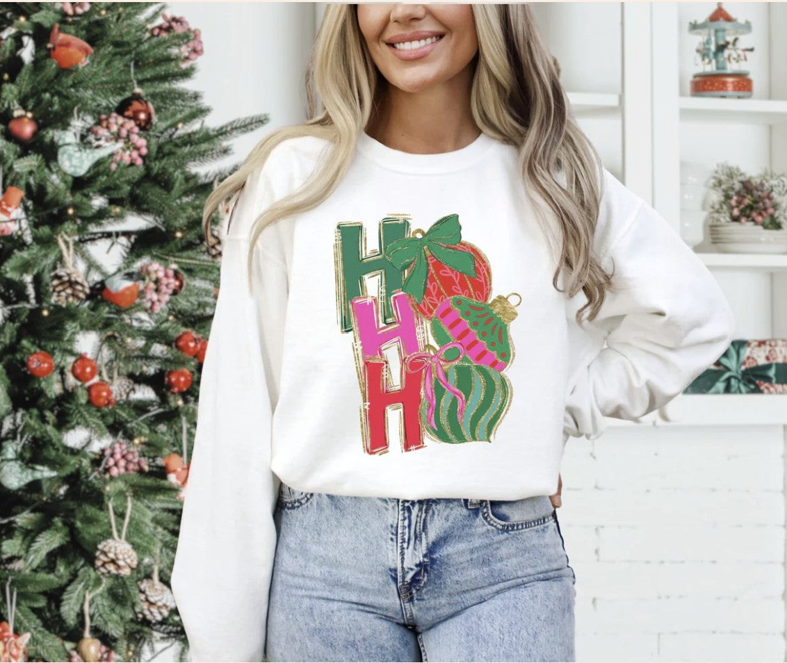 HO HO HO Ornaments glitter infused Glitter graphic shirt
