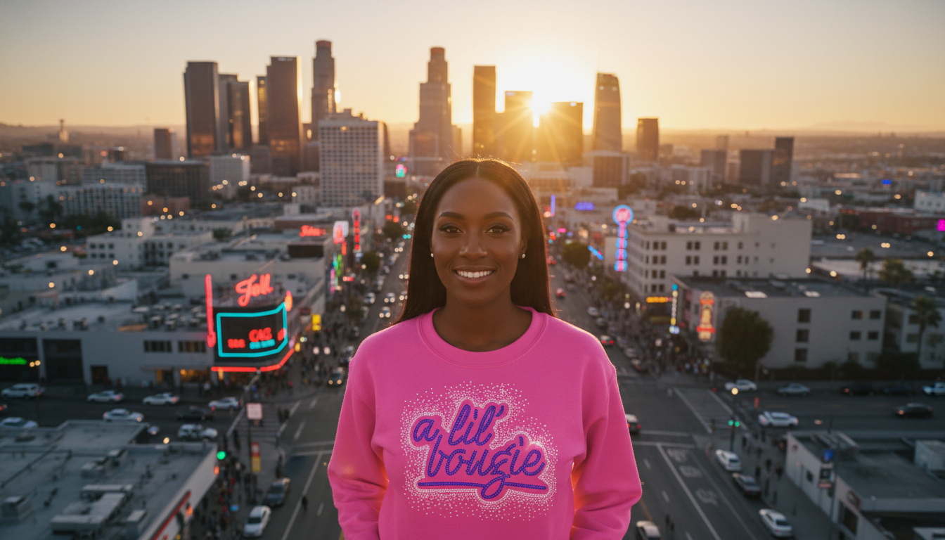 A Lil Bougie with Blue and Crystal Rhinestone graphic shirt