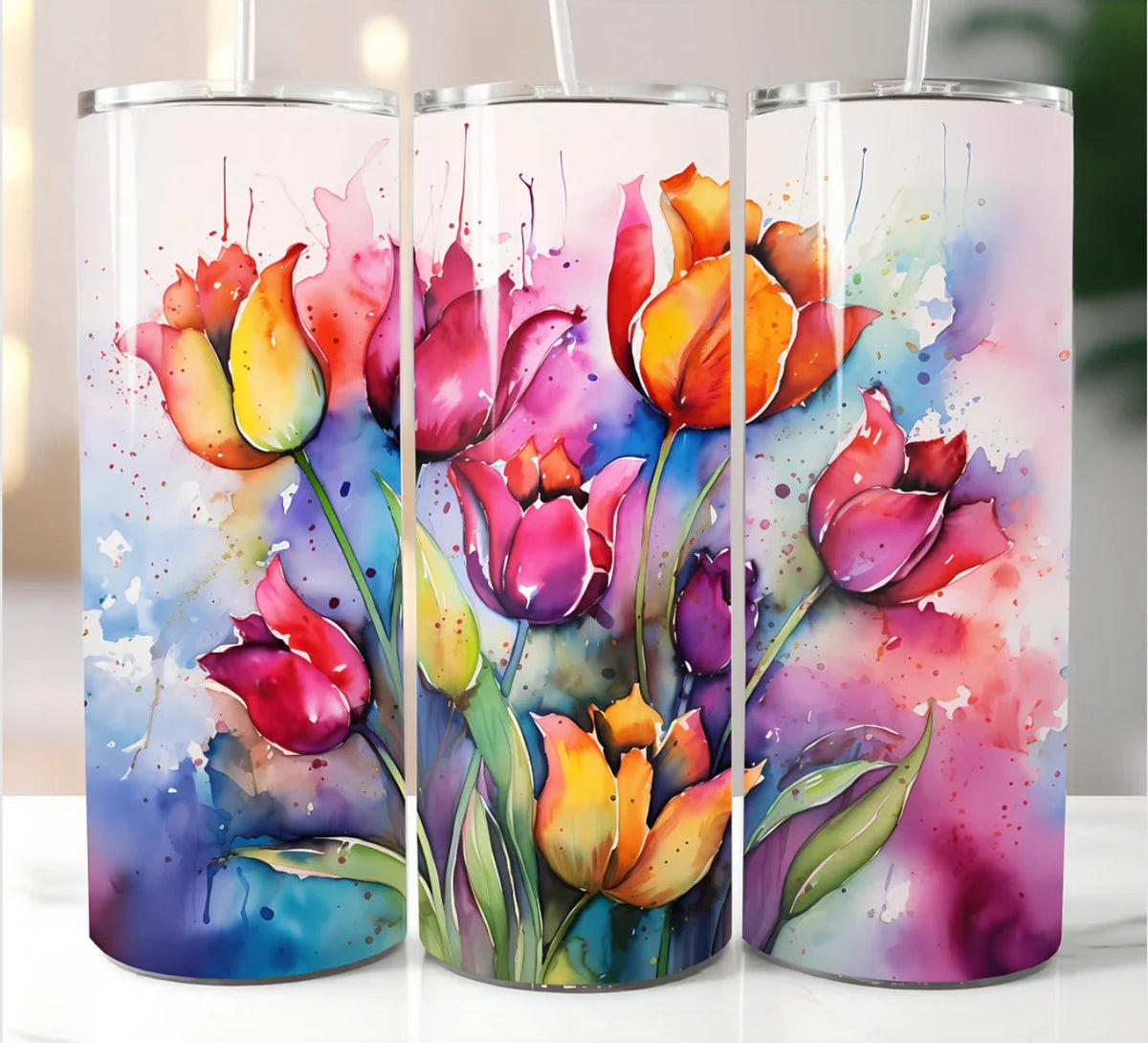 Bright and vibrant watercolor Tulips 20 oz Tumbler