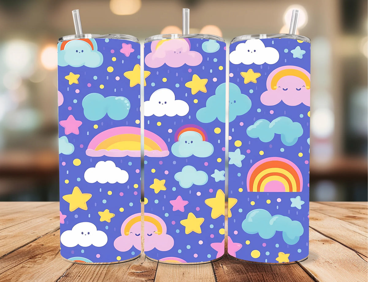 Stars, Rainbows and fluffy clouds 20 oz tumbler