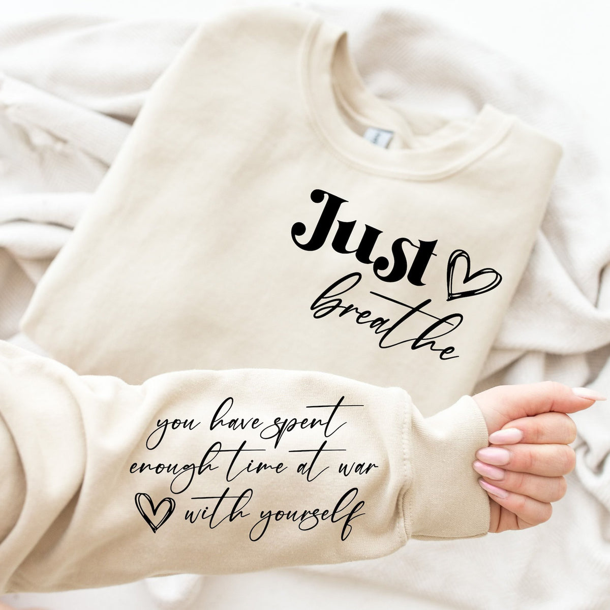 JUST....Breathe.... Pocket and sleeve message shirt