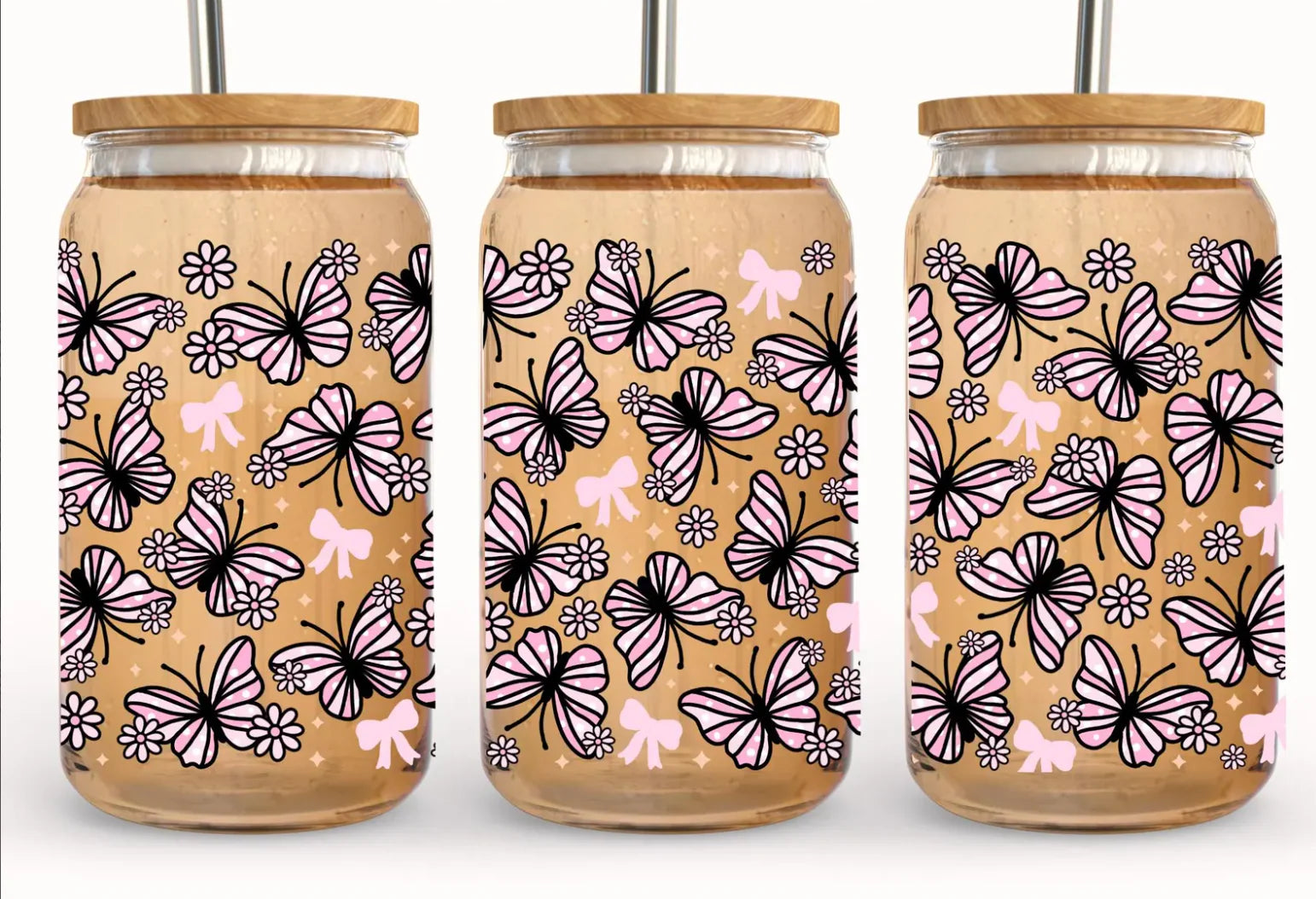 Pink Bows and Butterflies 16 oz Graphic tumbler - Angie's Custom Creations