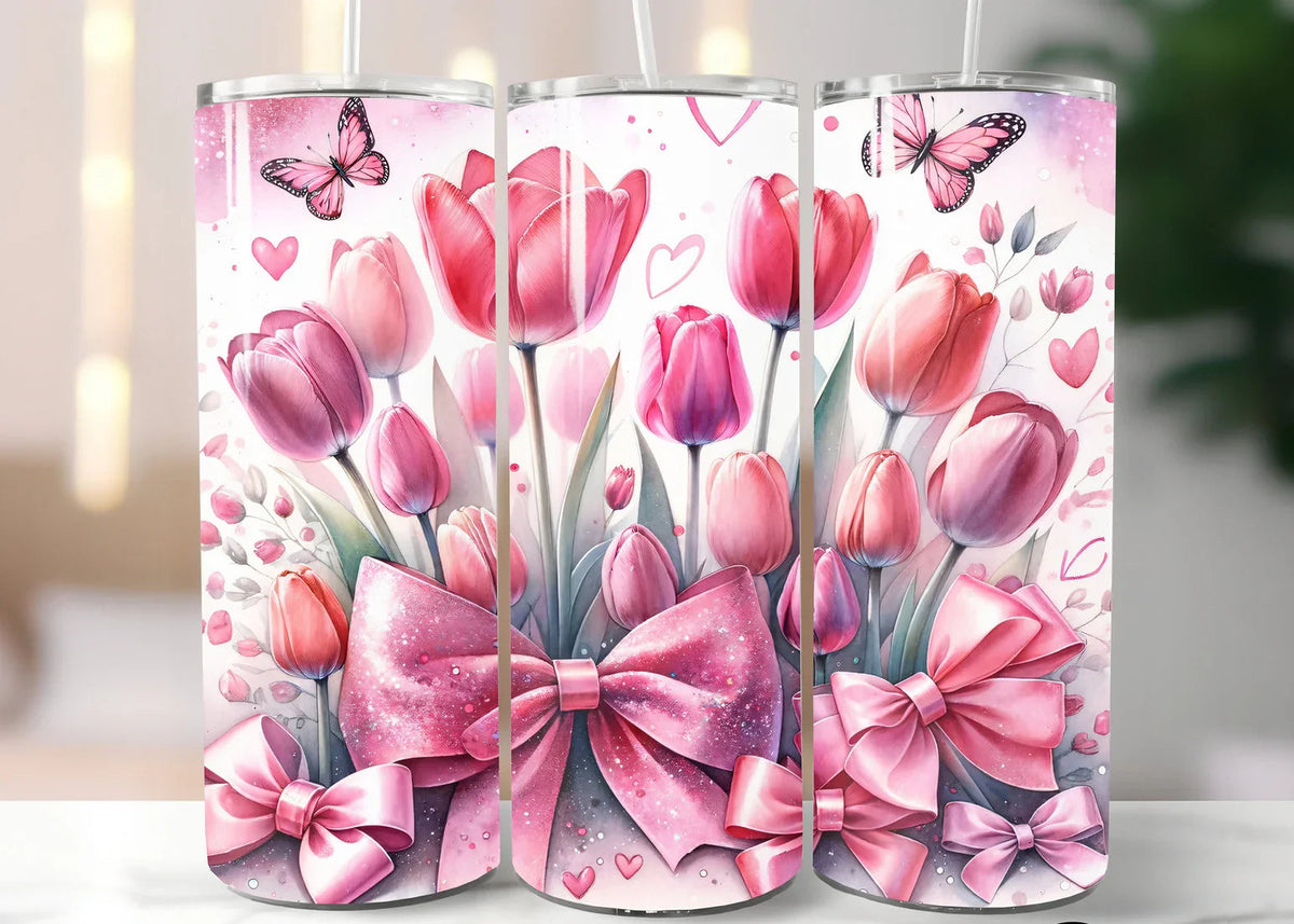 Pink Tulips and Bows 20 oz Tumbler