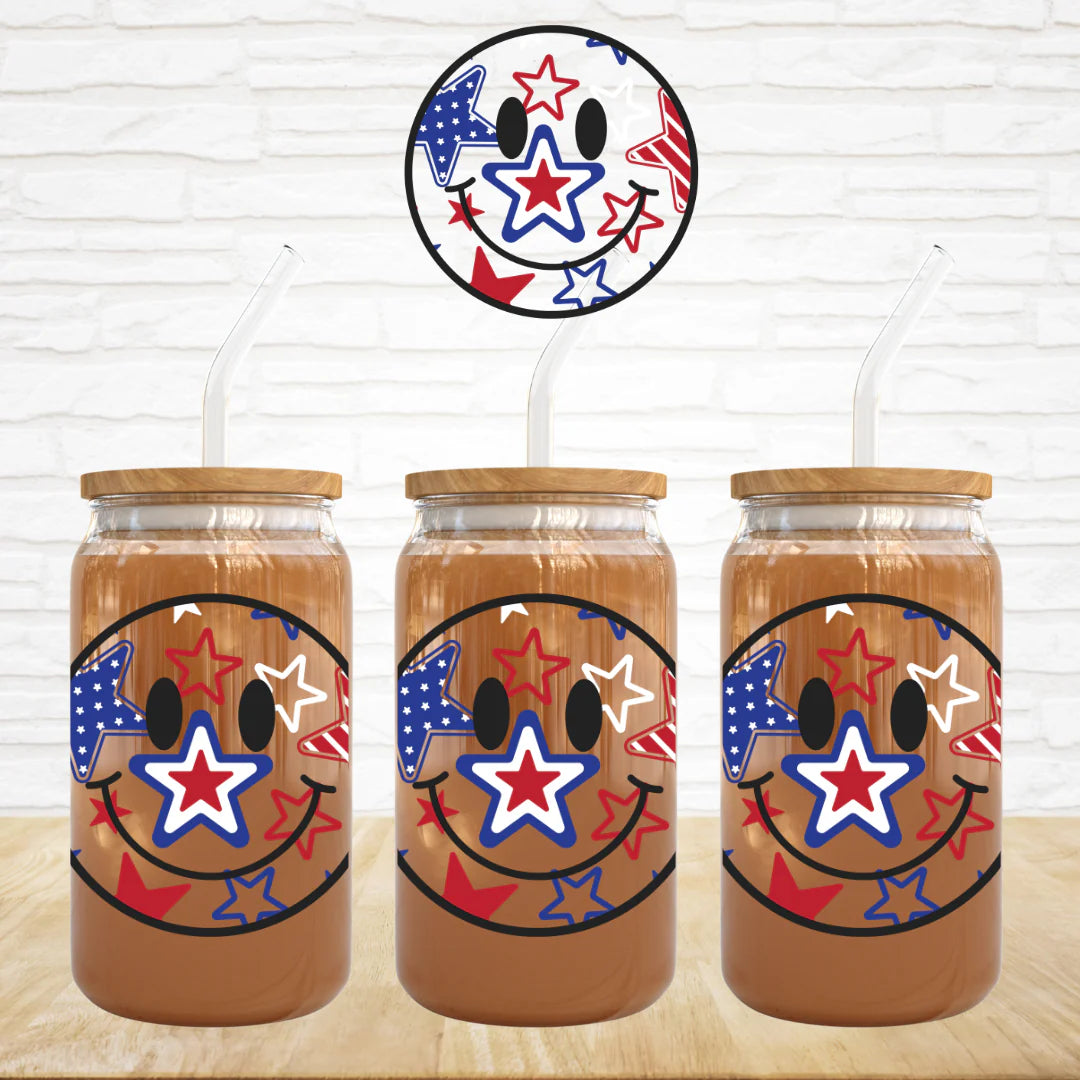 Smiley Red, White and Blue all Stars tumbler Angie's Custom Creations
