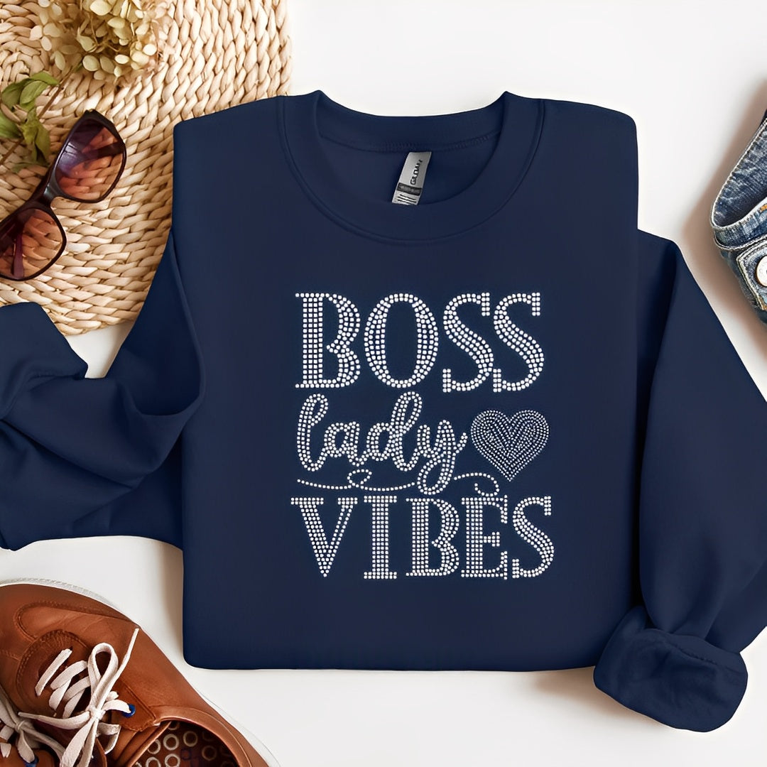 Boss Lady Vibes Crystal Rhinestone Graphic Shirt