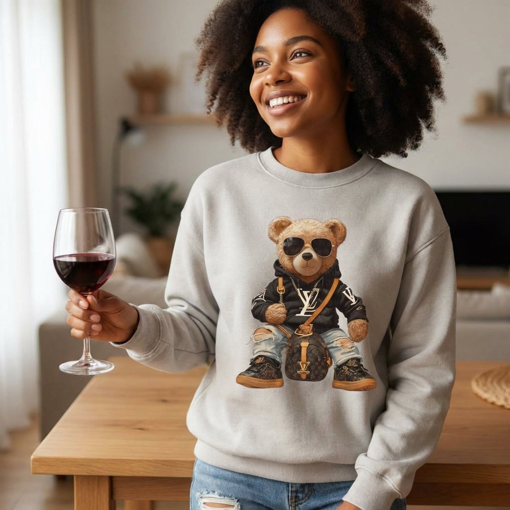Fashionable Boujee Bear Sweatshirt - Luxe and Stylish Apparel for Trendsetters