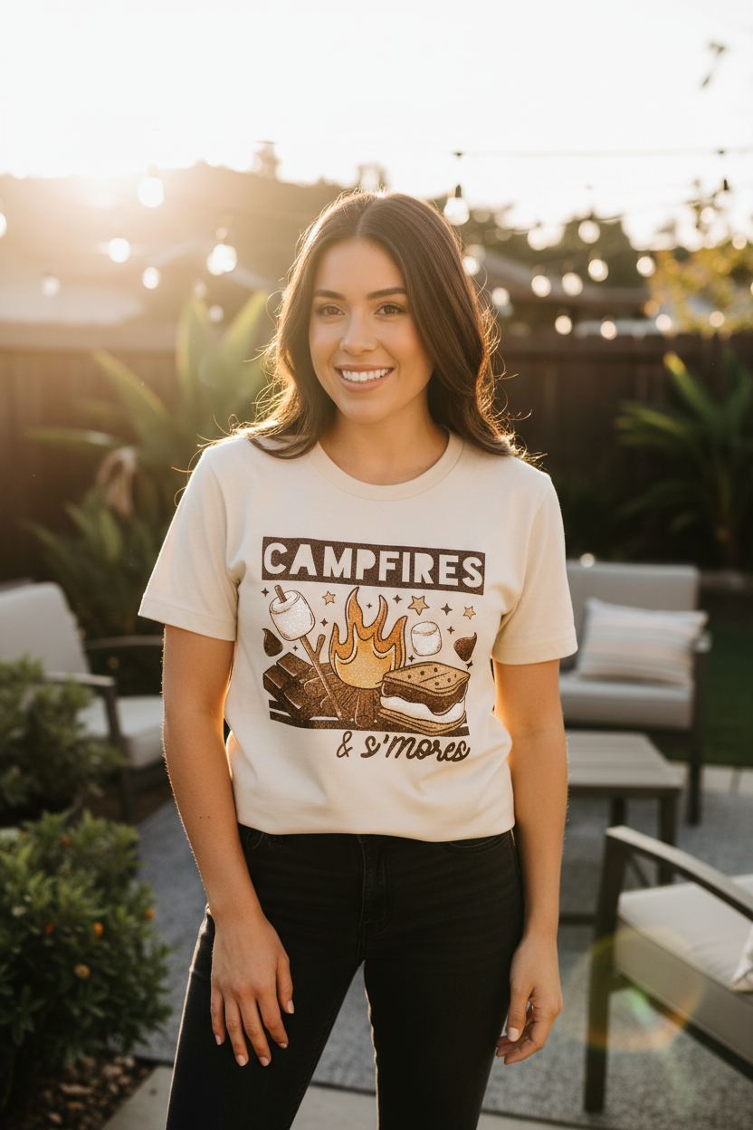 Campfires, Smores and more Glitter graphic shirt