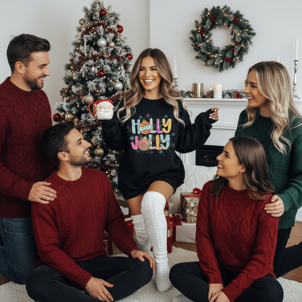 Holly Jolly Glitter Infused Graphic Shirt - Angie's Custom Creations