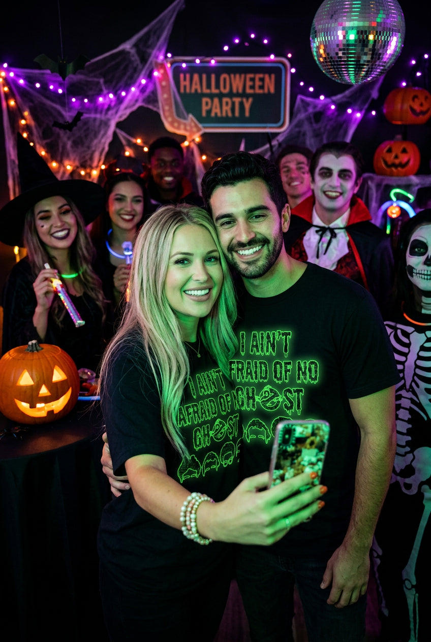 Halloween shirt "I ain't afraid of no Ghost" Glow graphic shirt - Angie's Custom Creations