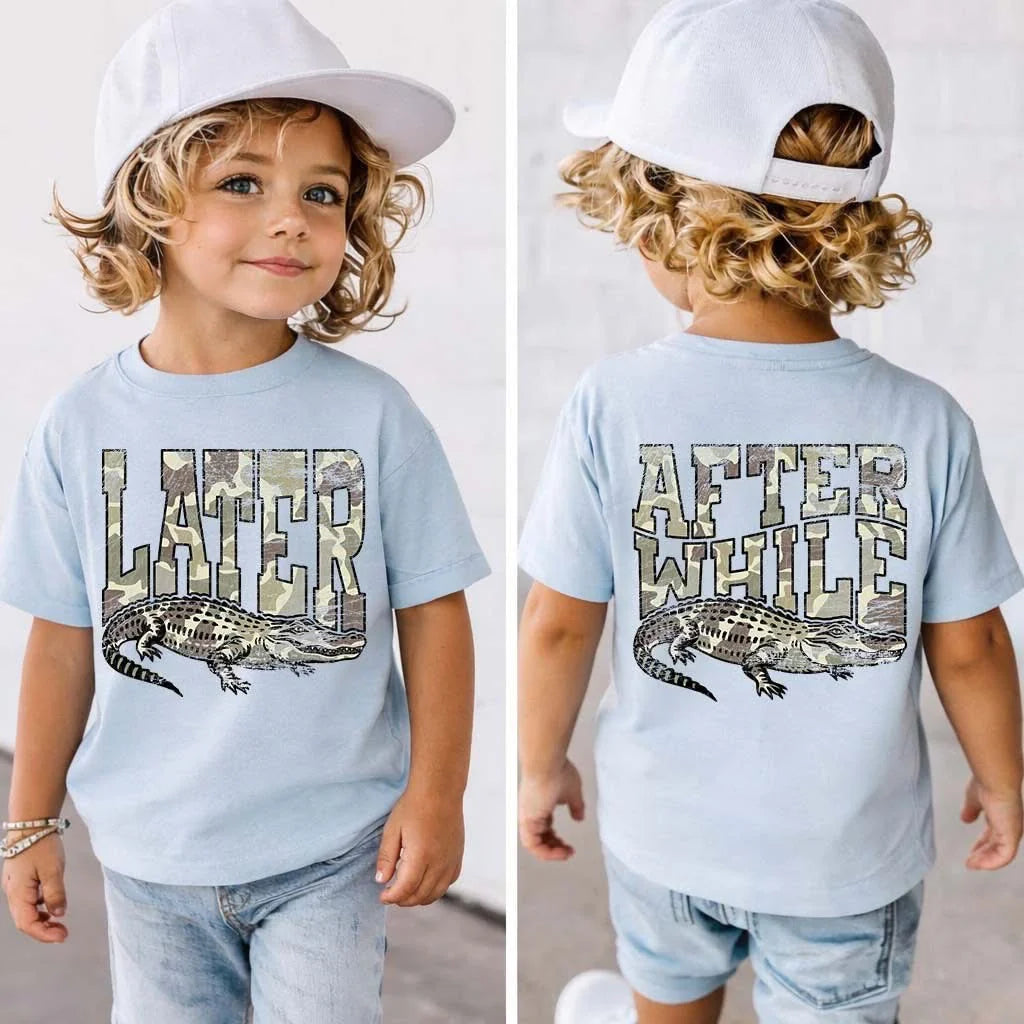 Later Gator After While Crocodile Camo youth graphic shirt