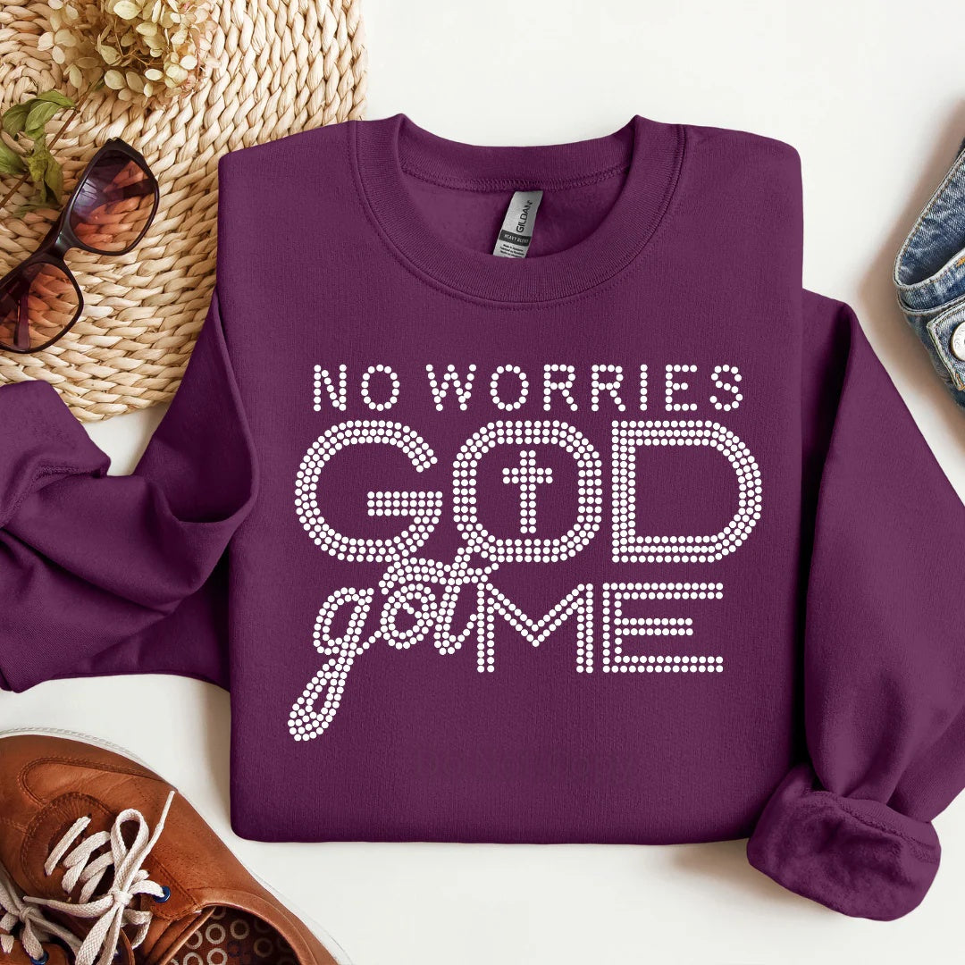 No Worries! God Got Me Rhinestone Graphic shirt Angie's Custom Creations