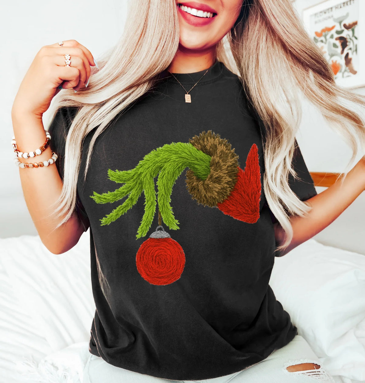 Christmas Grinch Ornament faux yarn graphic Shirt