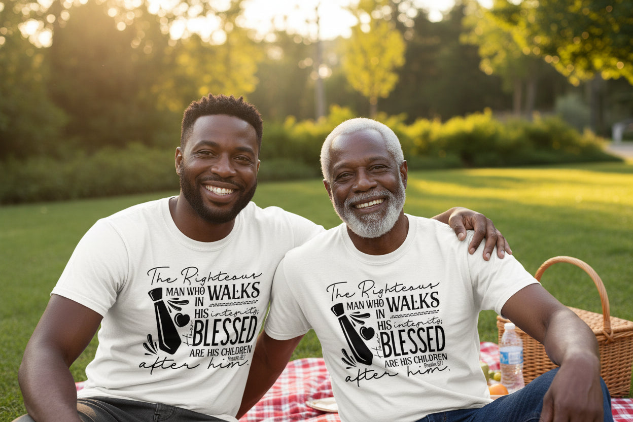 The Righteous Man shirt Walks Proverbs 20:7 Graphic shirt