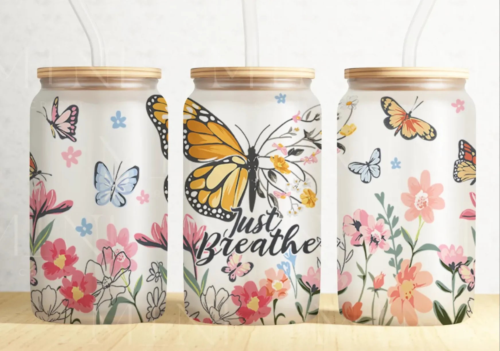 Just Breathe in Butterflies 16 oz tumbler