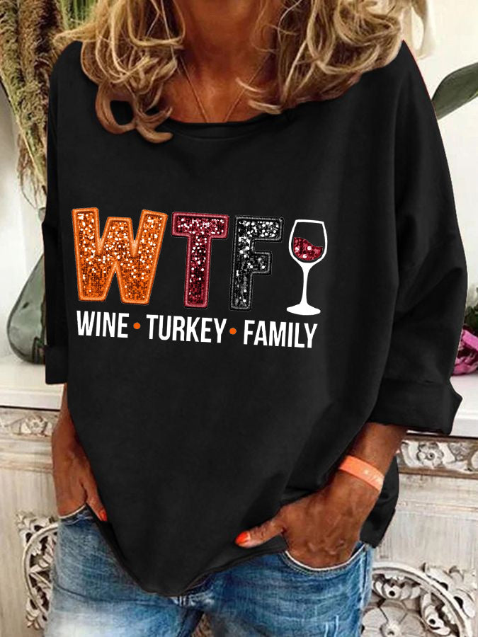 WTF, Wine, Turkey and Family graphic Shirt - Angie's Custom Creations