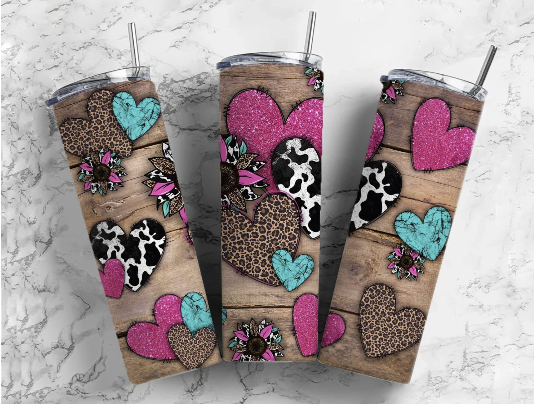 Western Hearts and flowers graphic tumbler