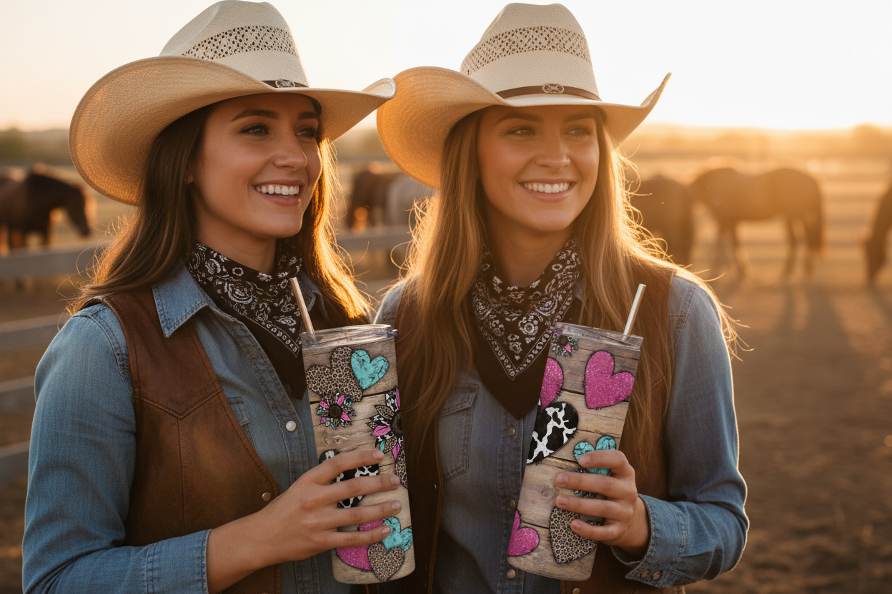 Western Hearts and flowers graphic tumbler