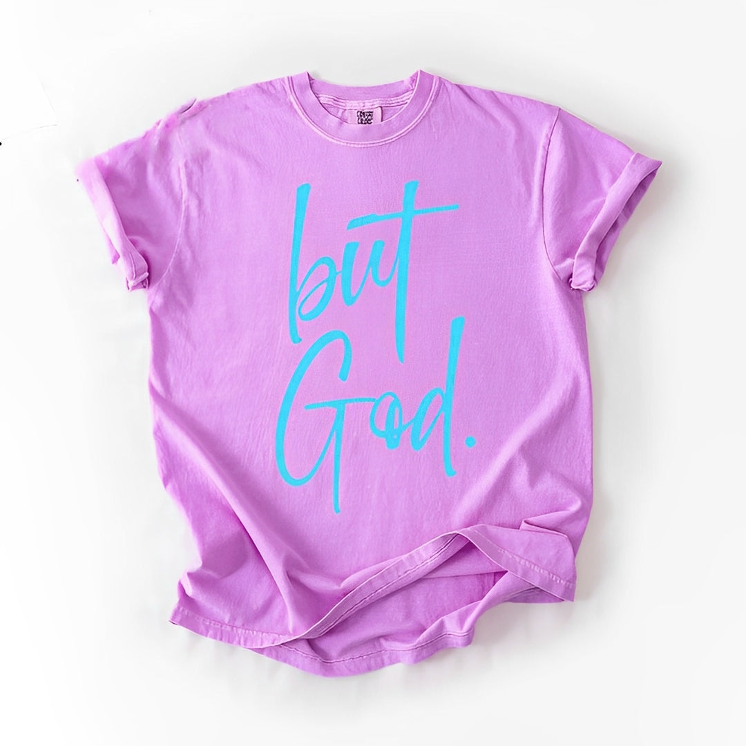 But God Shirt with Blue puff lettering T-Shirt - Angie's Custom Creations