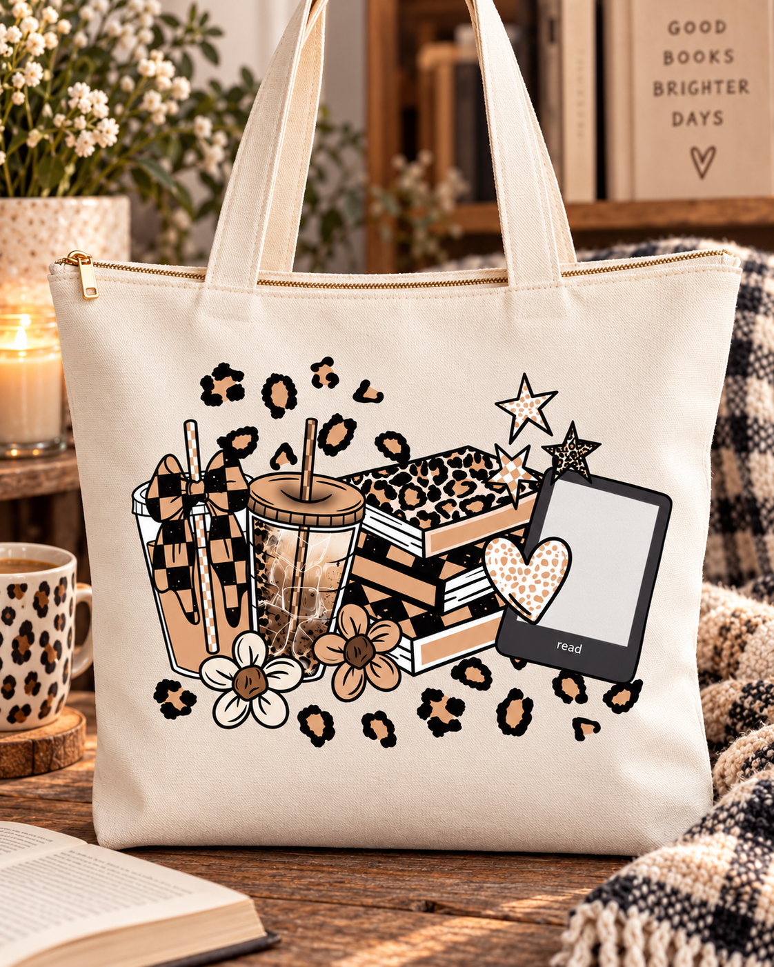 Book Lover Leopard Print Tote
