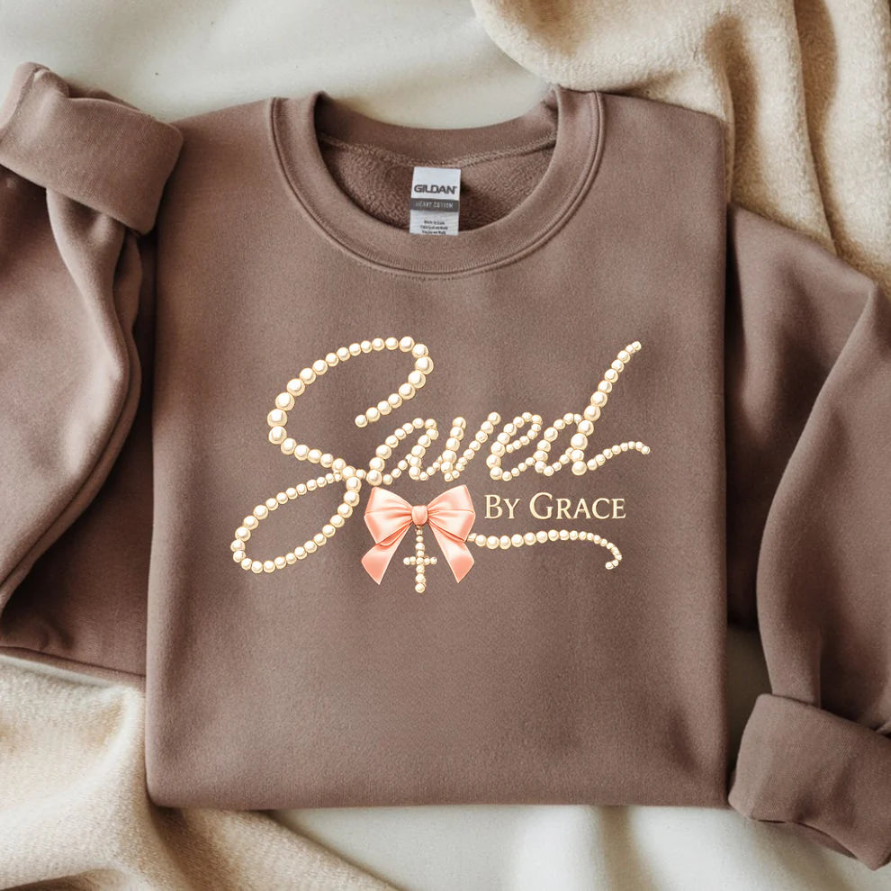 Saved By Grace Faux Pearls design Graphic shirt