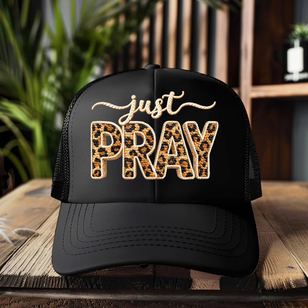 Just Pray Faux Yarn Hat Graphic