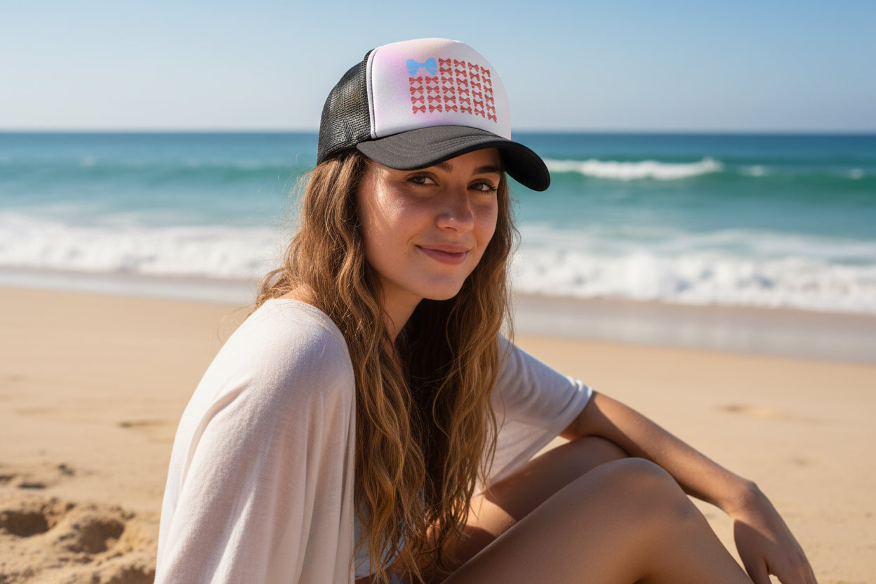Flag and Bow Patriotic graphic trucker Hat