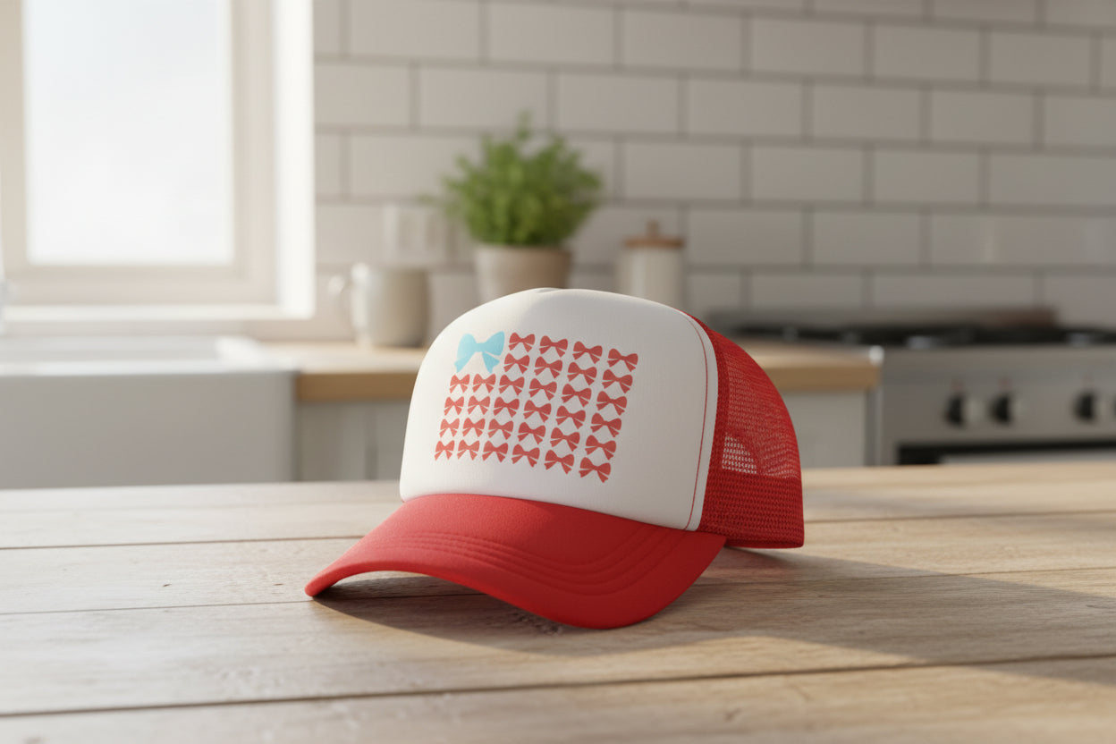 Flag and Bow Patriotic graphic trucker Hat