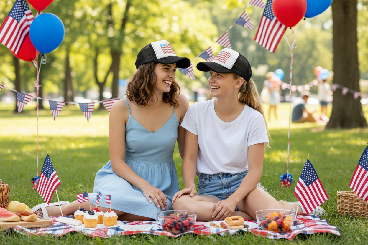Flag and Bow Patriotic graphic trucker Hat