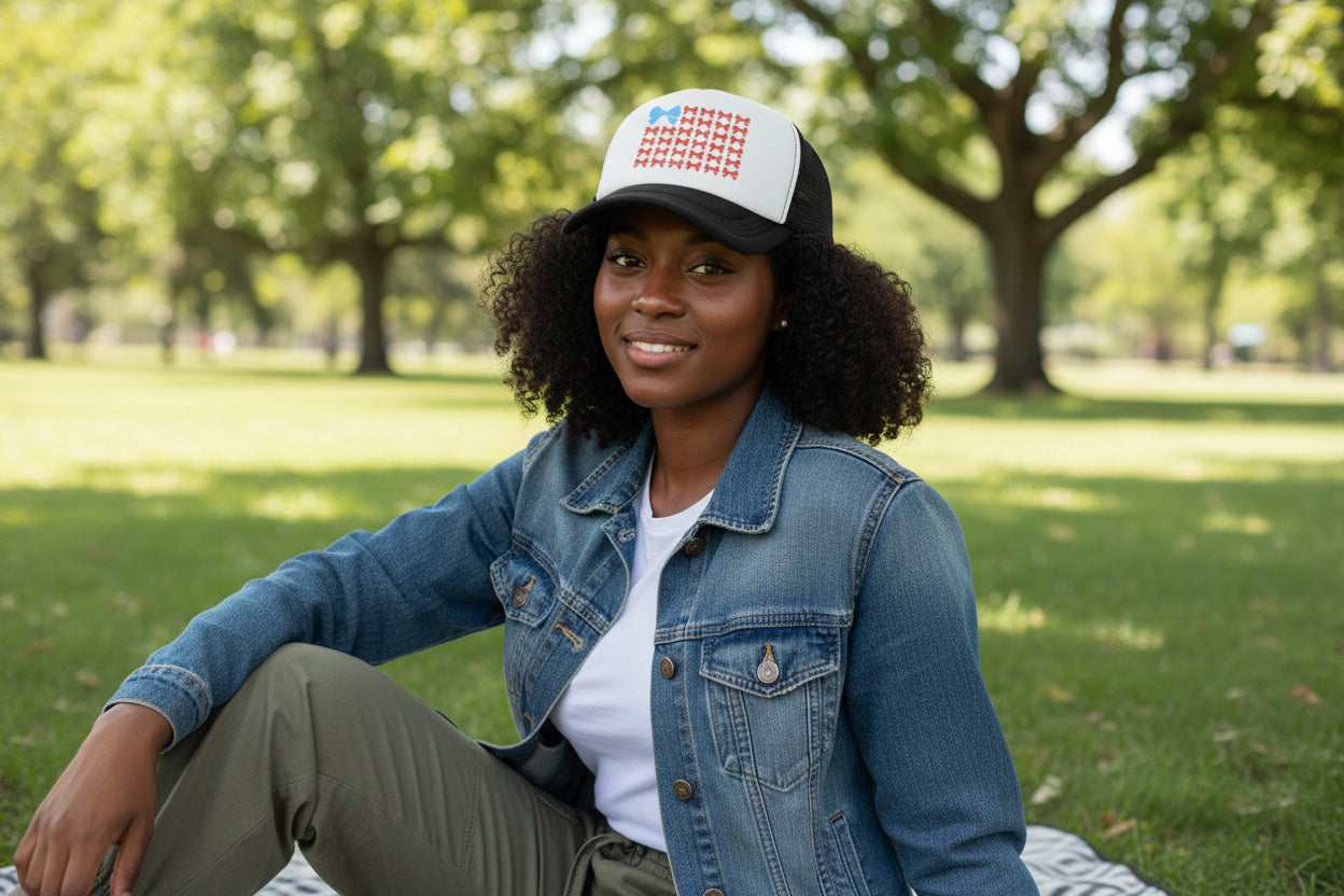 Flag and Bow Patriotic graphic trucker Hat