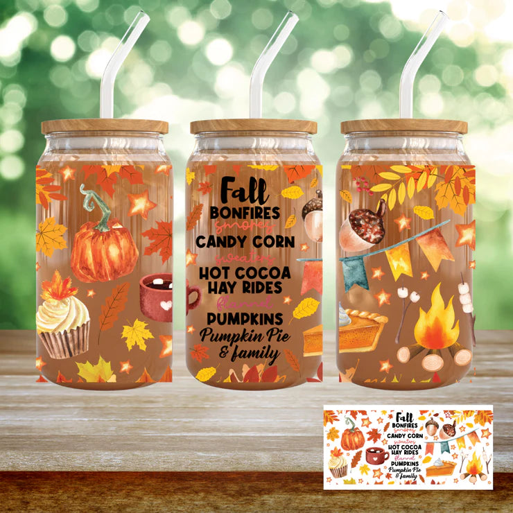 Fall favorites,  Bonfires smores', pie.. 16 oz tumbler - Angie's Custom Creations