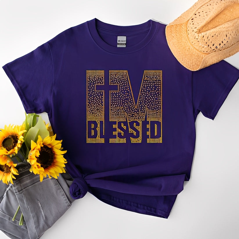 IM Blessed! Rhinestone Graphic Shirt - Angie's Custom Creations