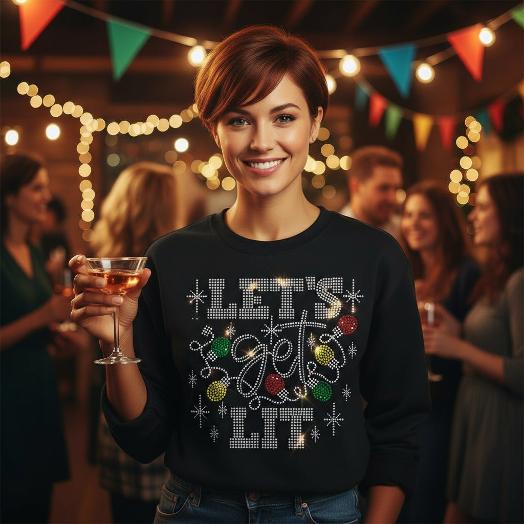 "Lets get LIT" Rhinestone graphic Shirt - Angie's Custom Creations
