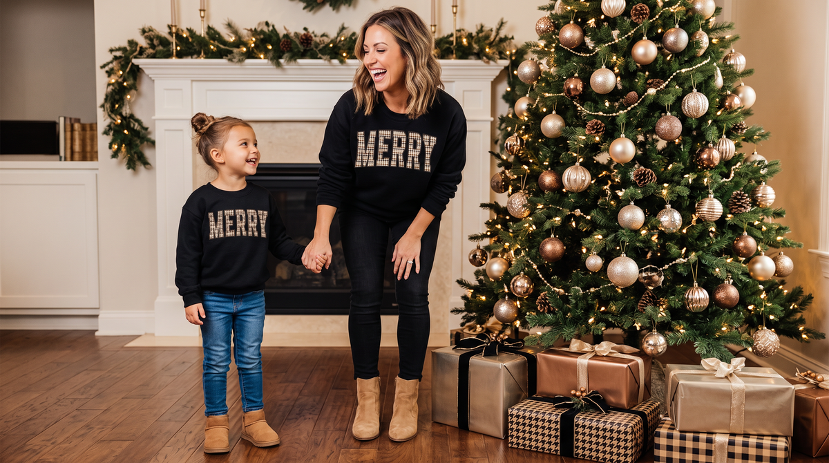 MERRY Houndstooth Christmas Sweatshirt – Adult  🎄