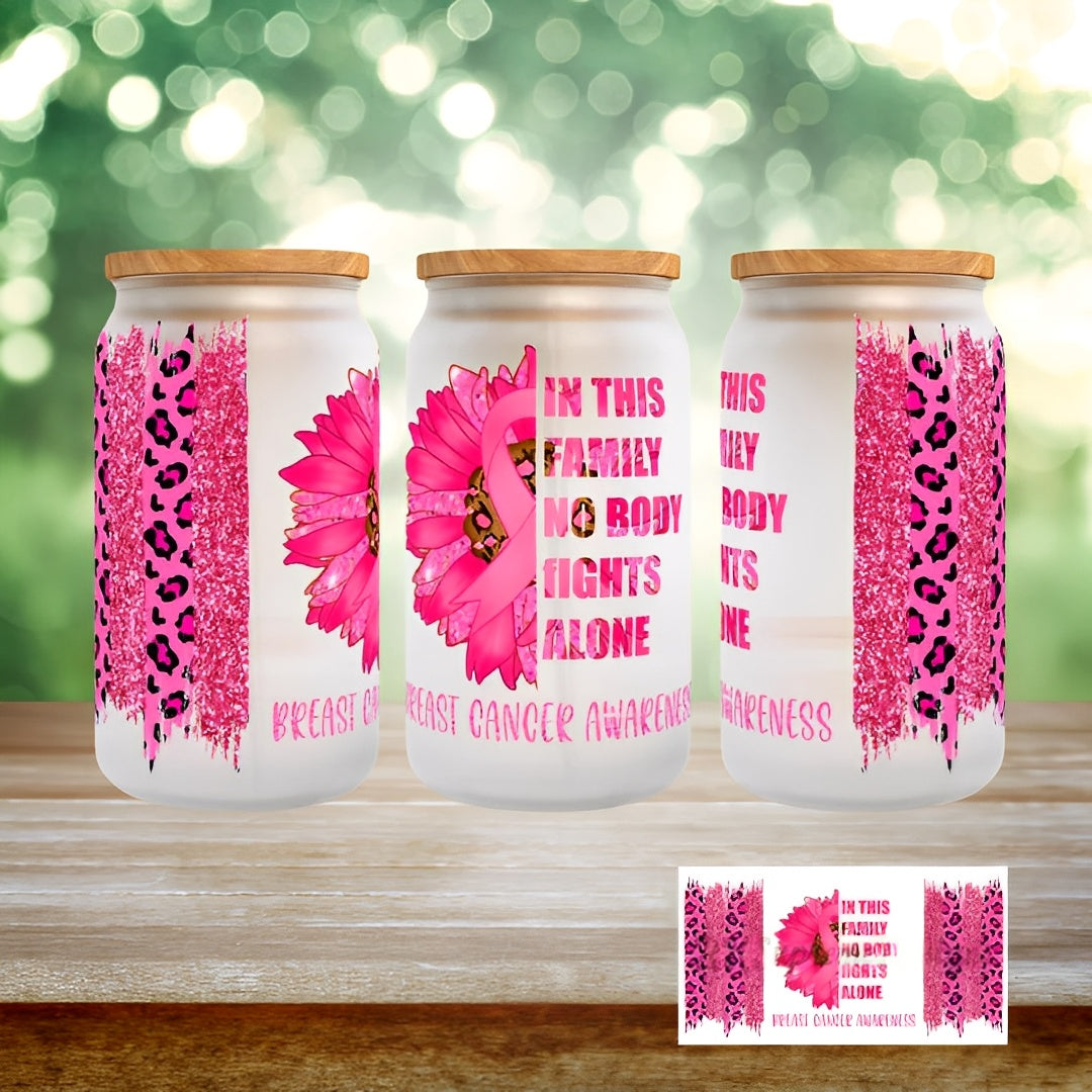 Nobody FIghts Alone Breast Cancer awareness 16oz tumbler Angie's Custom Creations