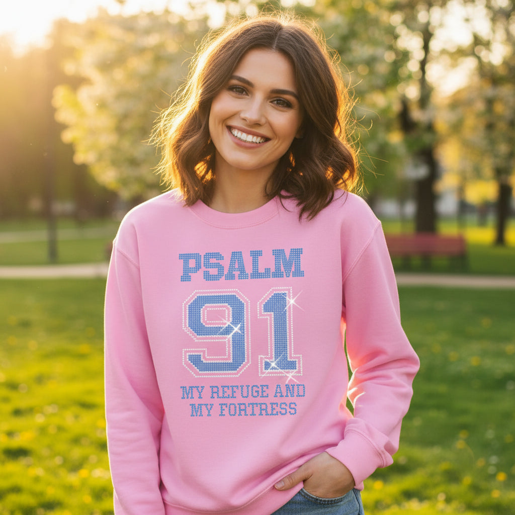 Psalm 91 in Aquamarine and Crystal Rhinestone Graphic Shirt - Angie's Custom Creations