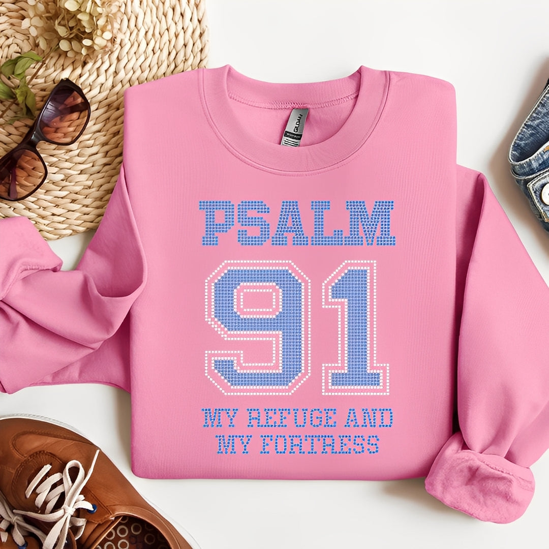 Psalm 91 in Aquamarine and Crystal Rhinestone Graphic Shirt - Angie's Custom Creations