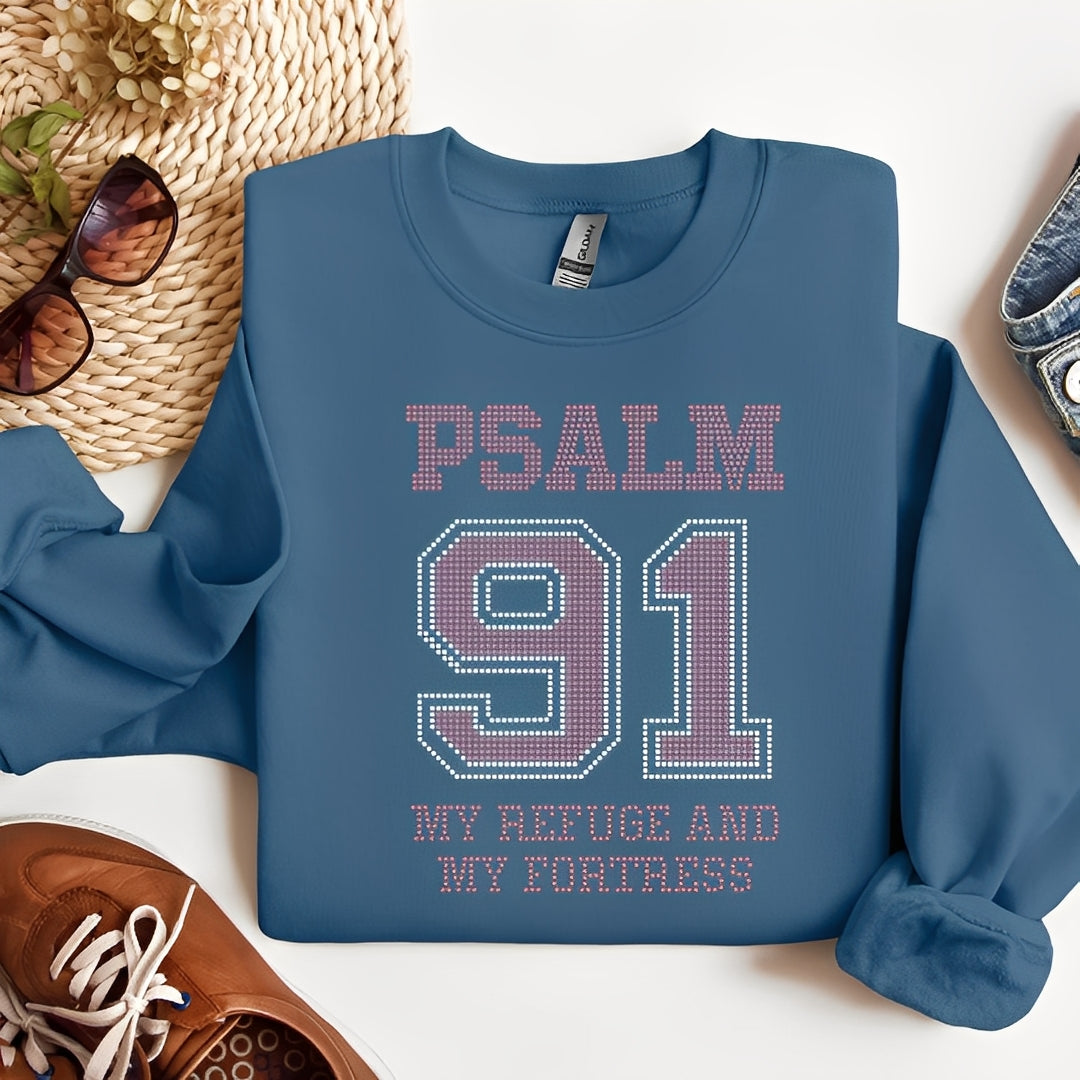 Psalms 91 Light Siam and Crystal Rhinestone Graphic Shirt