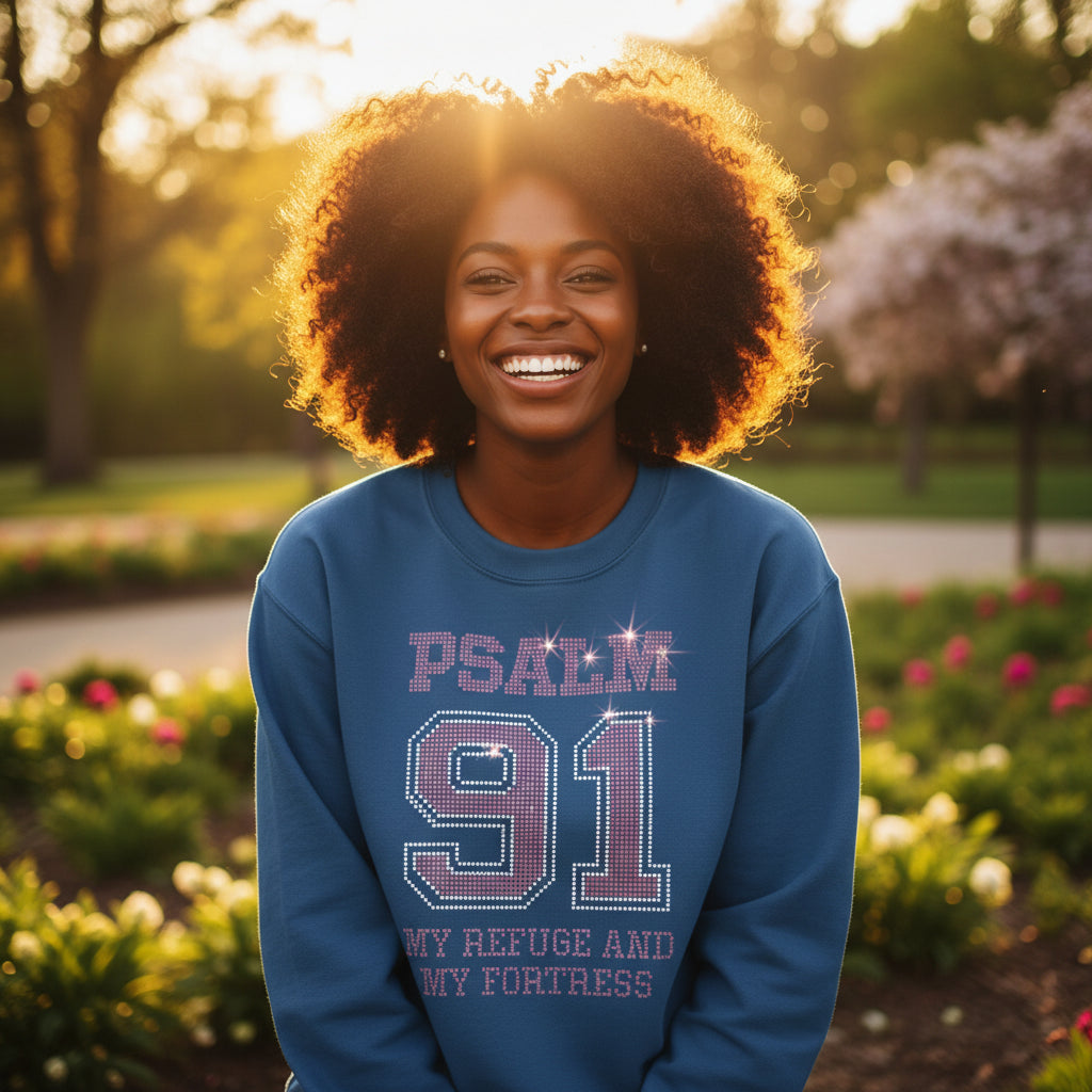 Psalms 91 Light Siam and Crystal Rhinestone Graphic Shirt