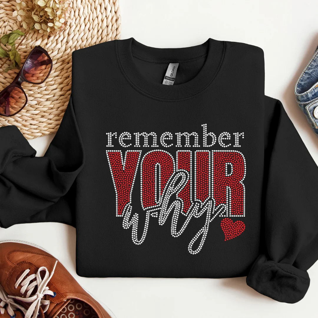 Remember Your Why ❤️ Red graphic rhinestone shirt