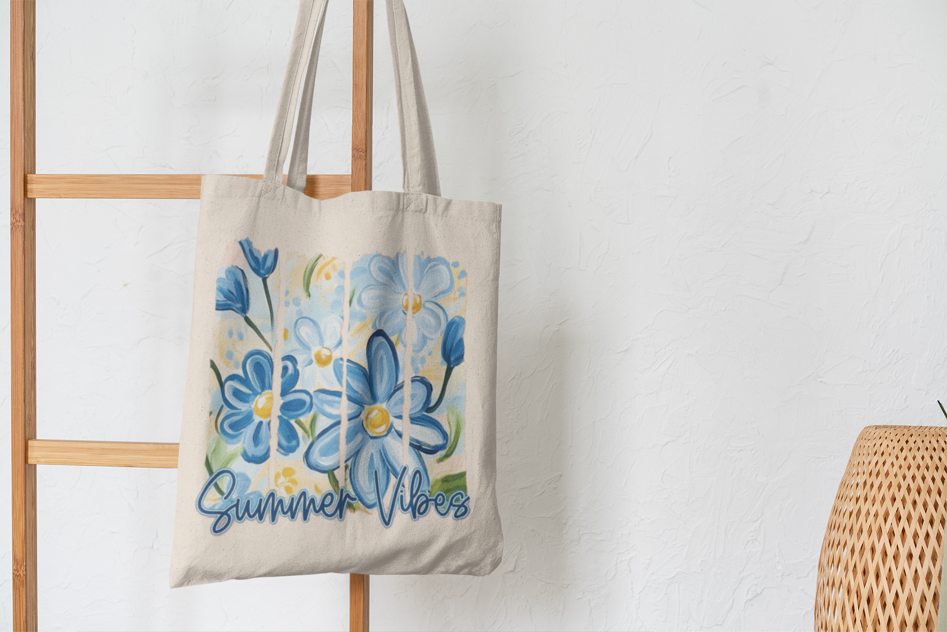 Summer Vibes painted Floral graphic Tote bag