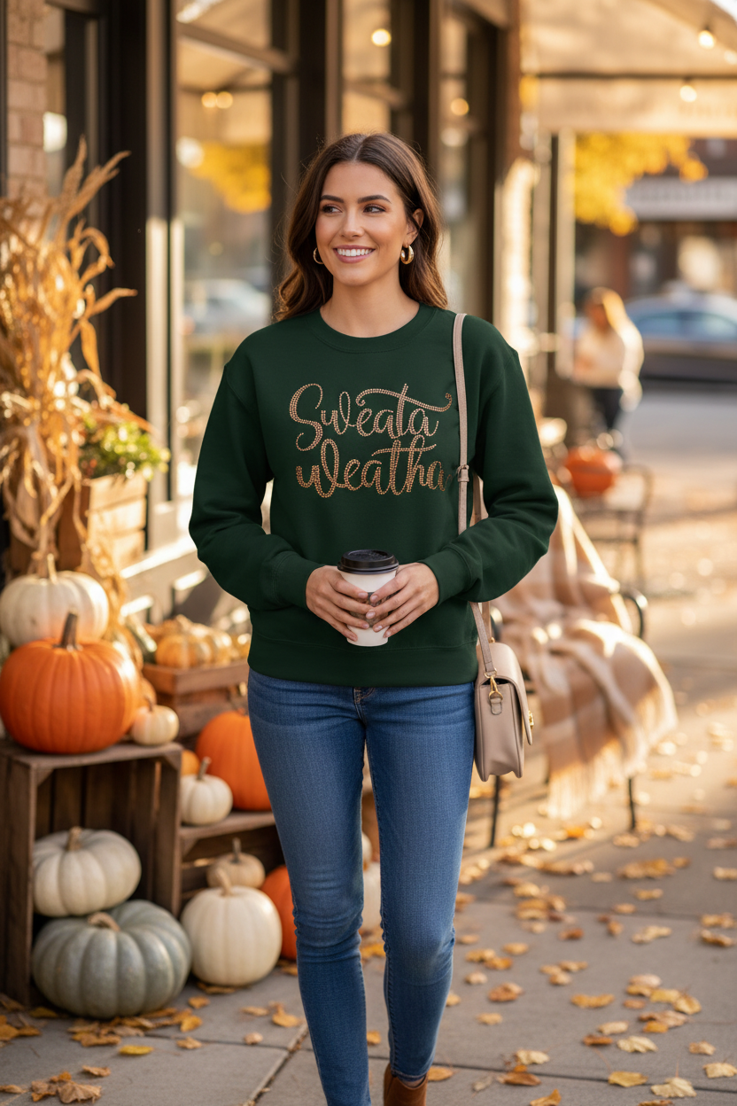 Sweata Weatha" Topaz rhinestone shirt Sparkly Autumn shirt | Cozy Fall Shirt